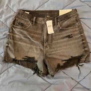 American Eagle Outfitters Women's Black Distressed Frayed Denim Shorts